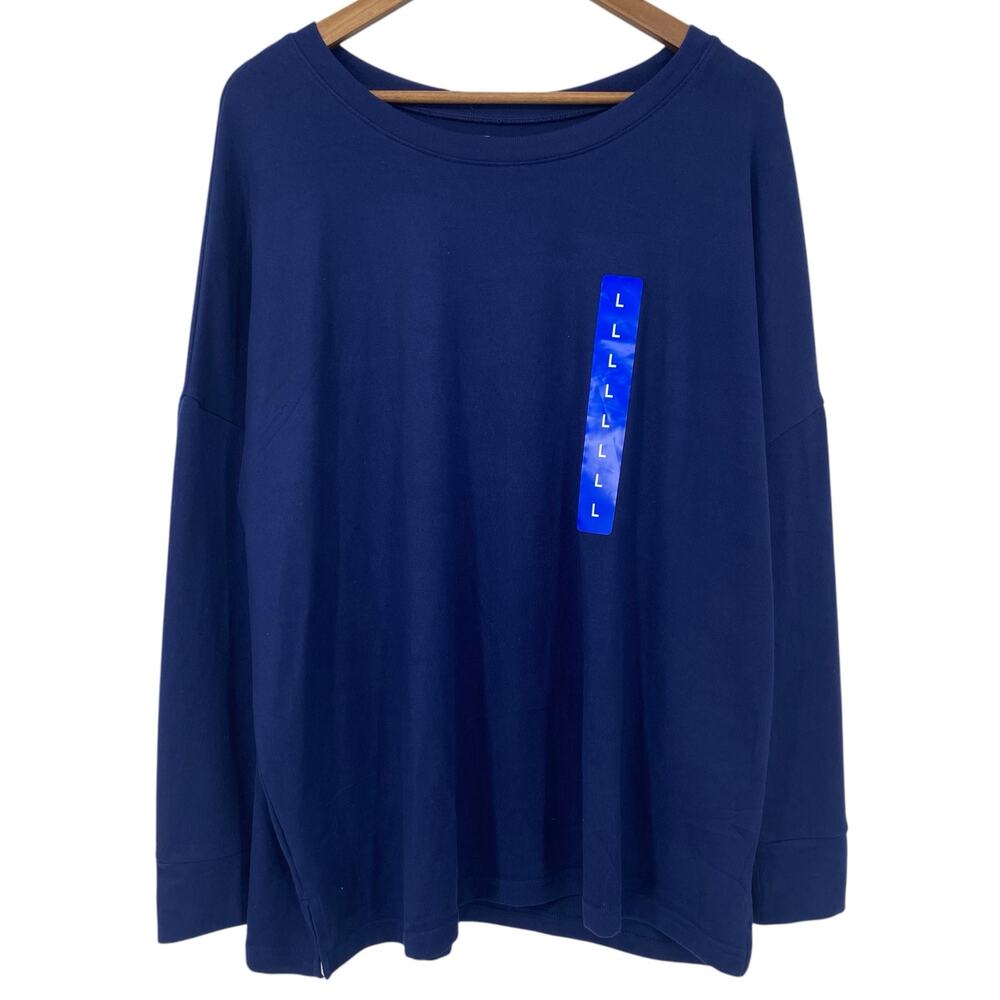 FELINA NWOT Cozy Knit Long Sleeve Oversized Shirt Top Navy Blue Large Loungewear